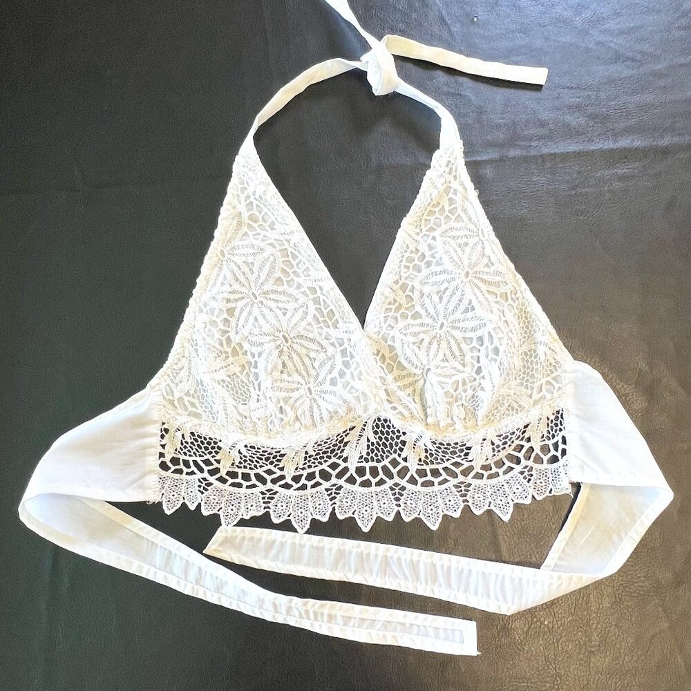 Vintage Y2K Handmade White Crochet Halter Top